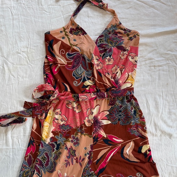 Veronica M Floral Halter Wide-Leg Jumpsuit in Rust and Pink - Picture 5 of 5